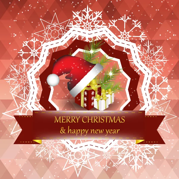 Merry Christmas and Happy New Year card with christmas hat and decoration — Stock Vector