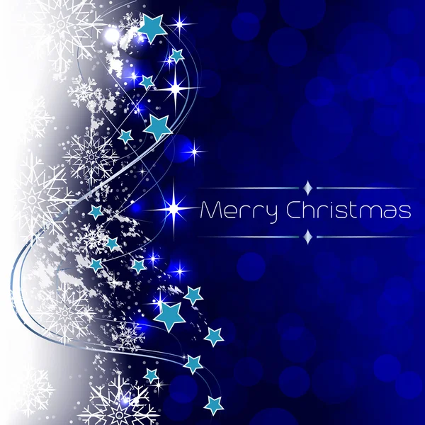 Tarjeta de felicitación navideña con decoración navideña sobre fondo azul — Vector de stock