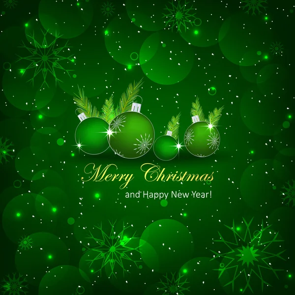 Christmas gratulationskort, julgranskulor och barr — Stock vektor