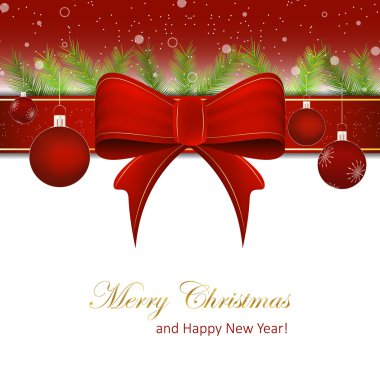 Kırmızı kurdele ve çam iğneleri ile Noel arka plan