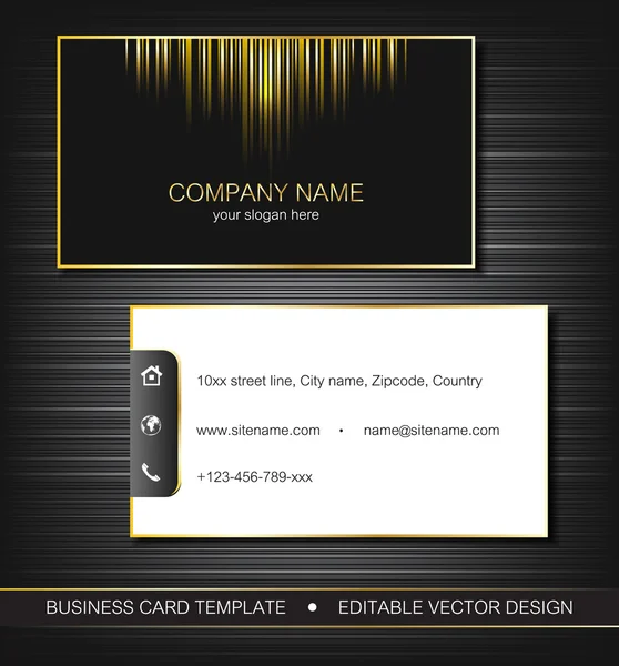 Business card template with gold curves, front and back side — Stock Vector