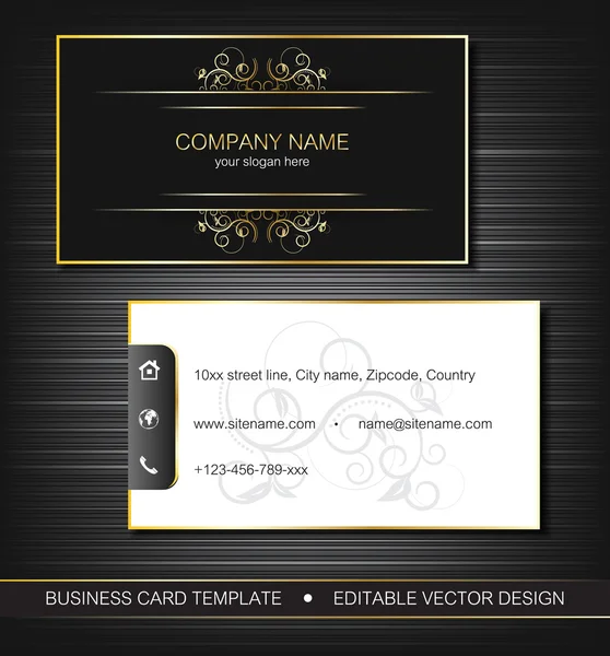 Business card template with gold curves, front and back side — Stock Vector
