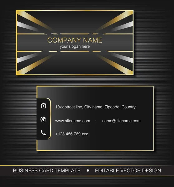 Business card template with gold curves, front and back side — Stock Vector