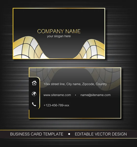 Business card template with gold curves, front and back side — Stock Vector