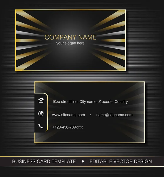 Templat kartu bisnis dengan kurva emas, sisi depan dan belakang - Stok Vektor