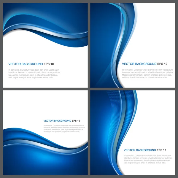 波と光沢のある効果を持つ抽象的な青いベクトルの背景のセット — ストックベクタ