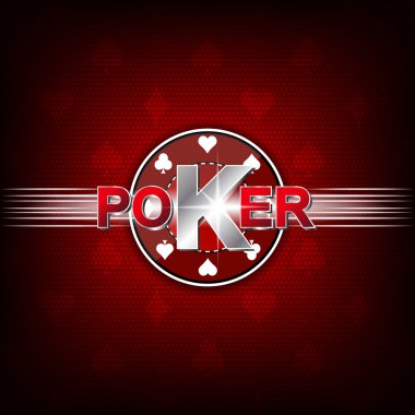 Poker illüstrasyon kart sembolü ve çip kırmızı bir arka plan üzerinde