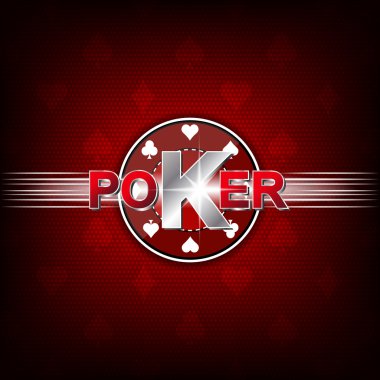 Poker illustration on a red background with card symbol and chip clipart