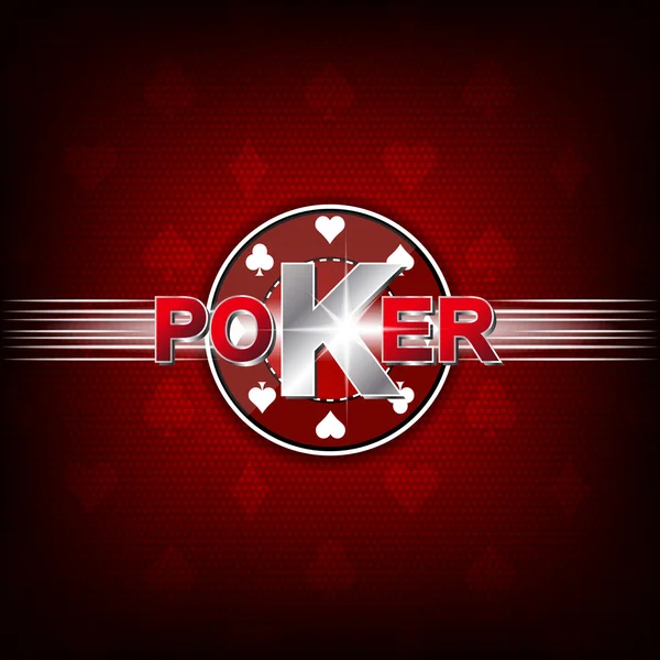 Poker illustration on a red background with card symbol and chip — Stock Vector