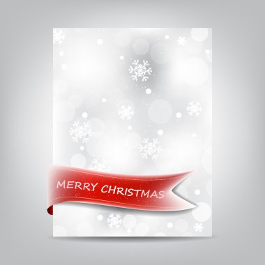 Noel şablon, kağıt afiş ile kırmızı kurdele ve kar tanesi