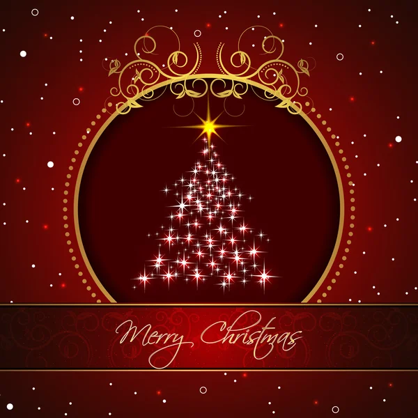 あなたの幸せな休日の赤い背景の上のクリスマス ツリー — ストックベクタ