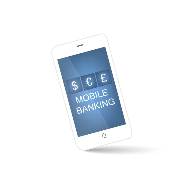 पांढरा स्मार्टफोनवर मोबाइल बँकिंग वेक्टर चिन्ह — स्टॉक व्हेक्टर