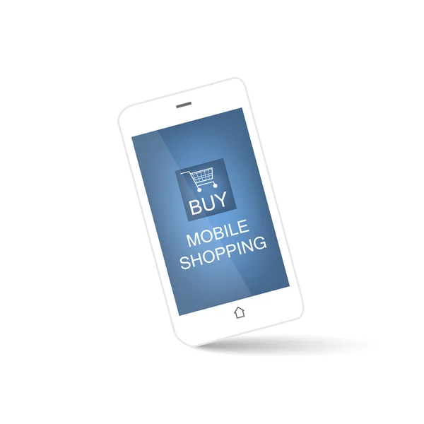 Vit smart telefon med mobila shopping ikon — Stock vektor
