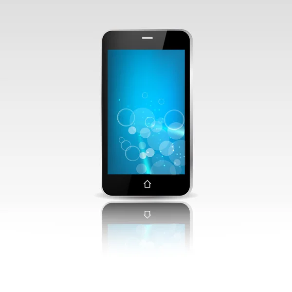 Teléfono inteligente negro o teléfono móvil aislado con fondo azul — Archivo Imágenes Vectoriales