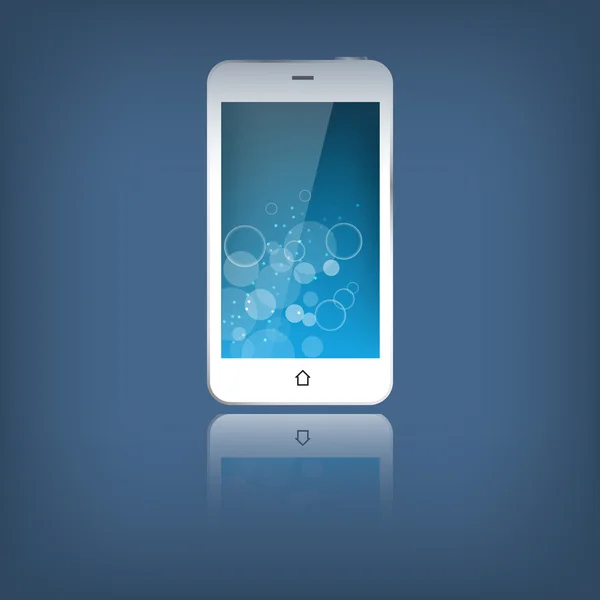 White mobile phone isolated on a blue background — Stock Vector