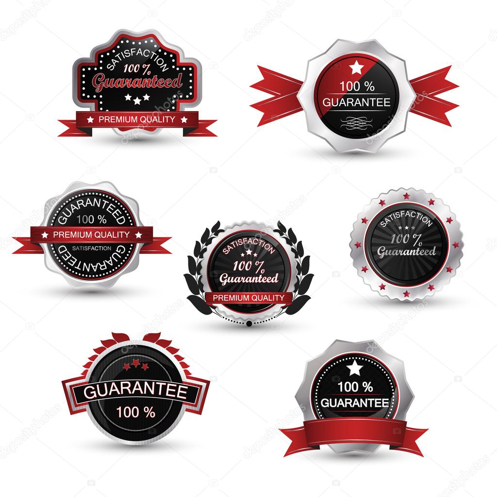 Labels set. Silver guarantee badge, vector emblem and symbol.