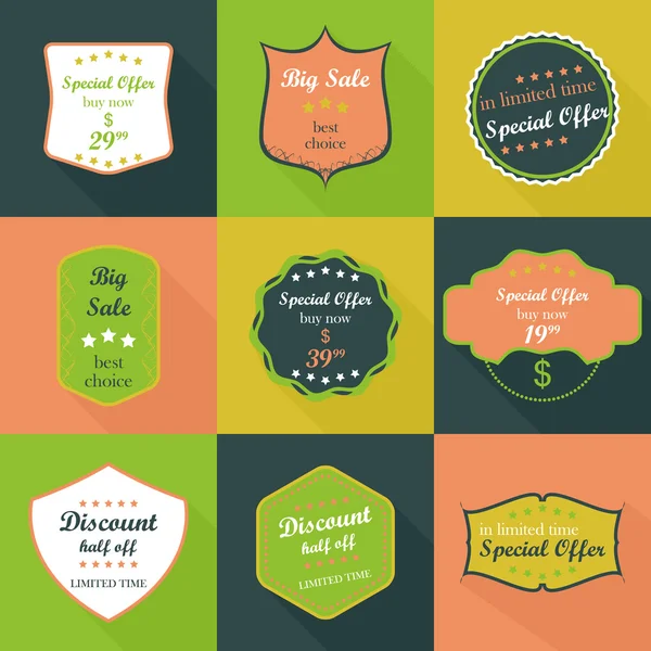 Set étiquettes et badges plats — Image vectorielle