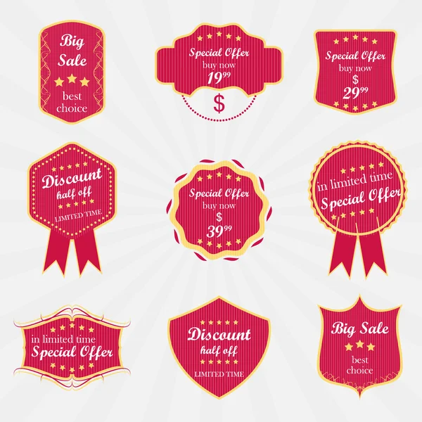 Set of vector sale labels, ribbons or badges — Stock Vector