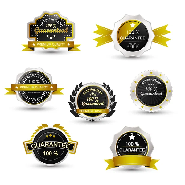 Set of sale labels, golden guarantee badge, emblem or symbol — Stock Vector