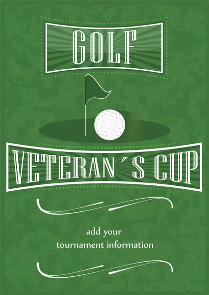 Veteranen Cup Golf Poster mit Golfball und Fahne — Stockvektor