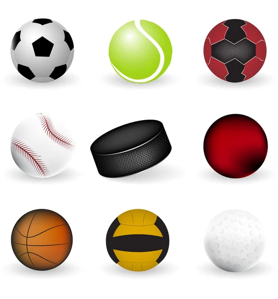 Iconos deportivos, bolas y disco sobre un fondo blanco — Vector de stock