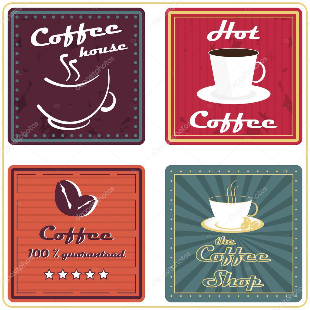 Set of coffee labels or icons in retro style for vintage design