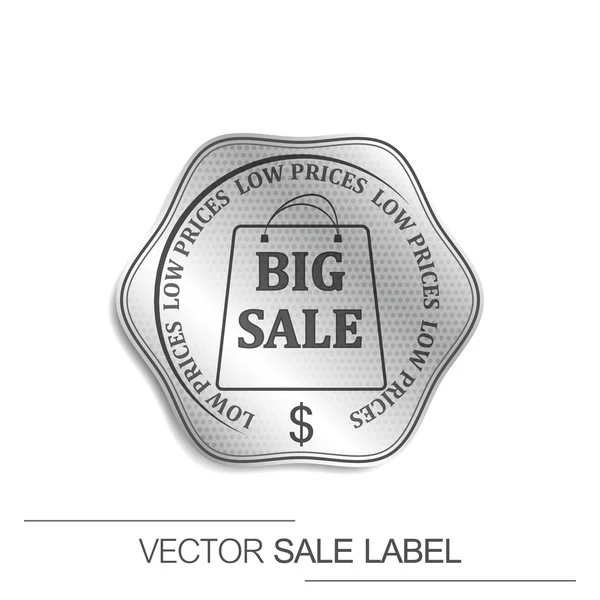 Grande etichetta vettoriale di vendita con simbolo del dollaro e shopping bag — Vettoriale Stock