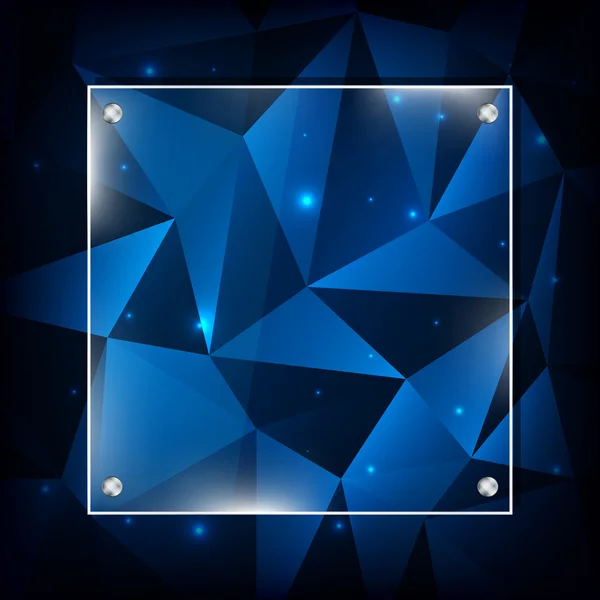 Fondo poligonal abstracto azul con marco de vidrio — Vector de stock