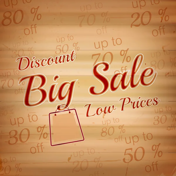 Big sale vector illustration on a wooden background — Stock Vector