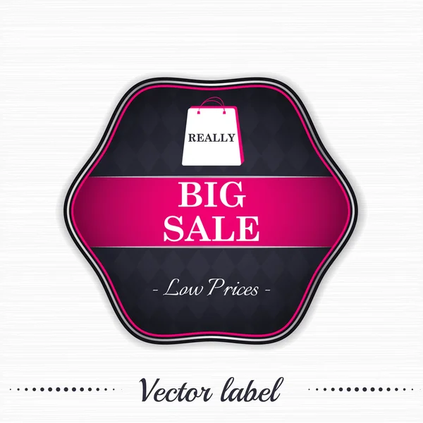 Grande etichetta di vendita con shopping bag — Vettoriale Stock