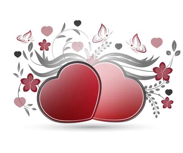 Corazón de San Valentín, mariposas y patrón floral — Vector de stock