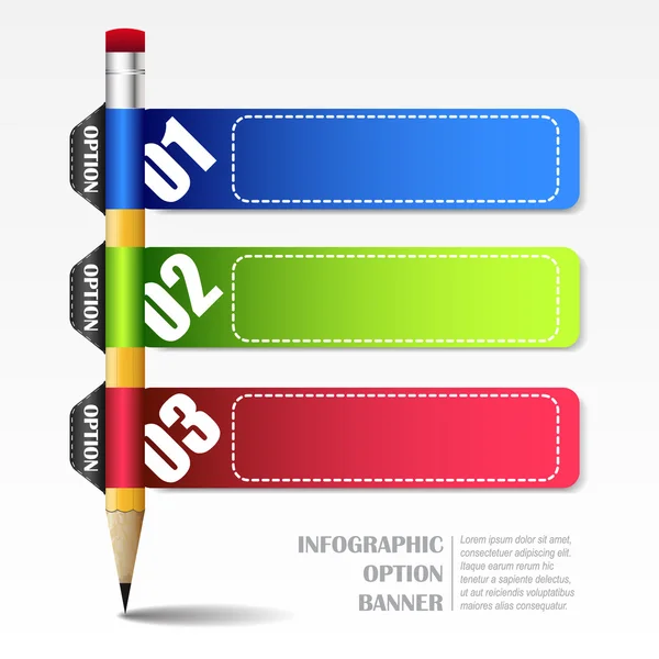 Инфографический векторный шаблон с бумажными рамками и карандашом — стоковый вектор