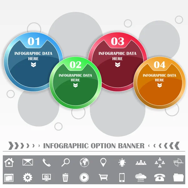 Șablon vectorial infografic cu etichete rotunde și pictograme diferite — Vector de stoc