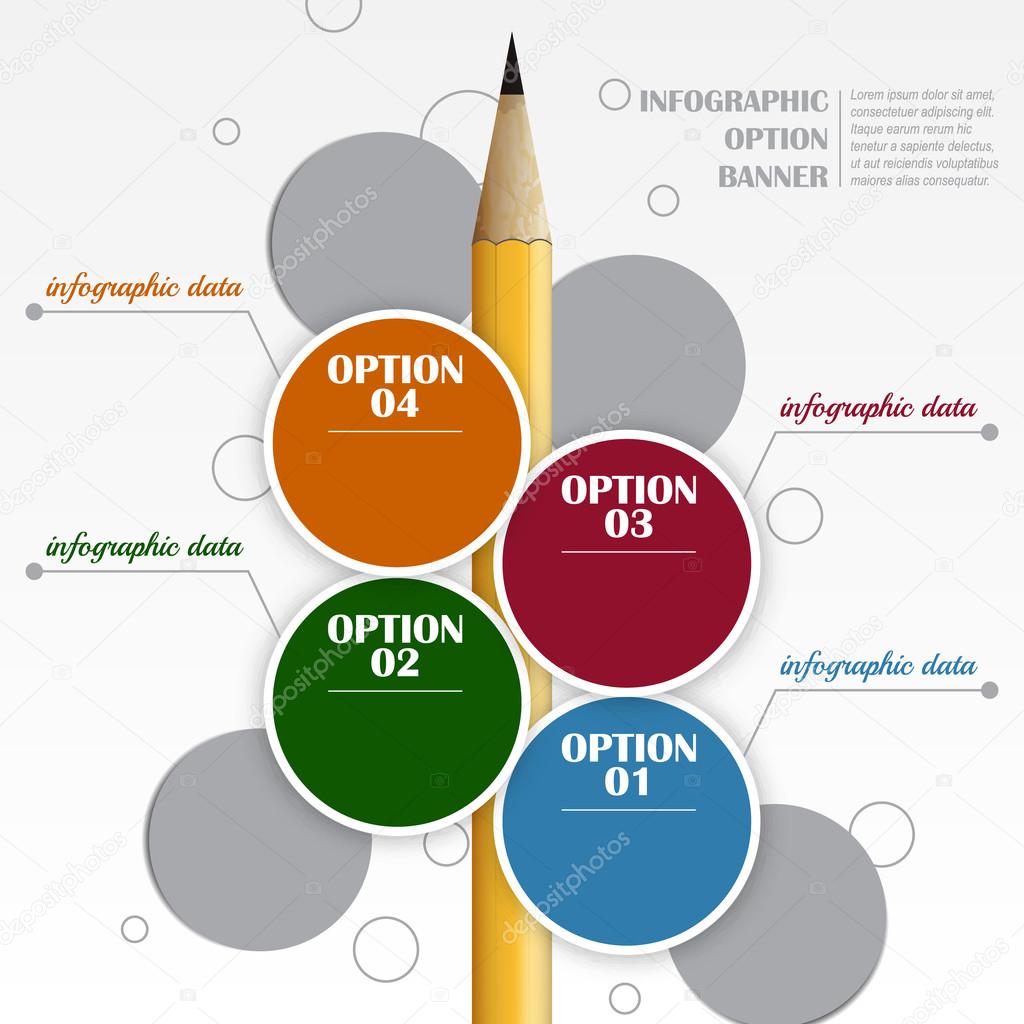 Infographic vector template with round labels and pencil