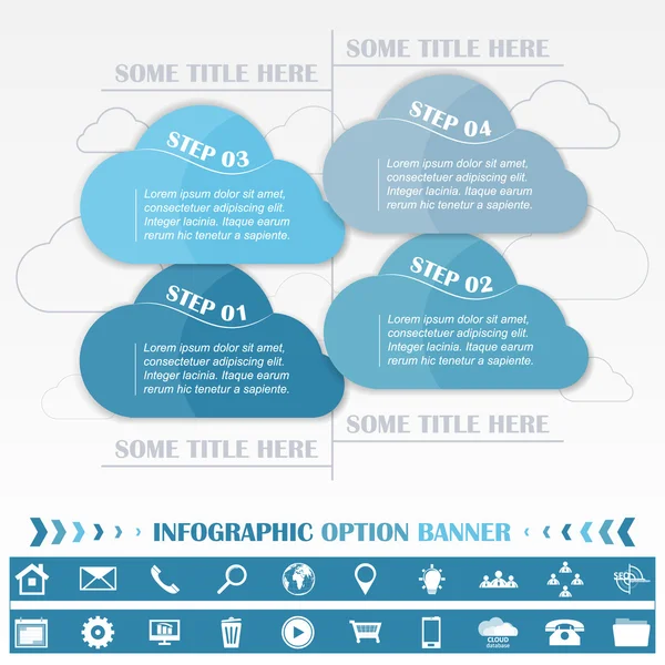 青い雲とさまざまなアイコンを持つインフォ グラフィック ベクトル テンプレート — ストックベクタ