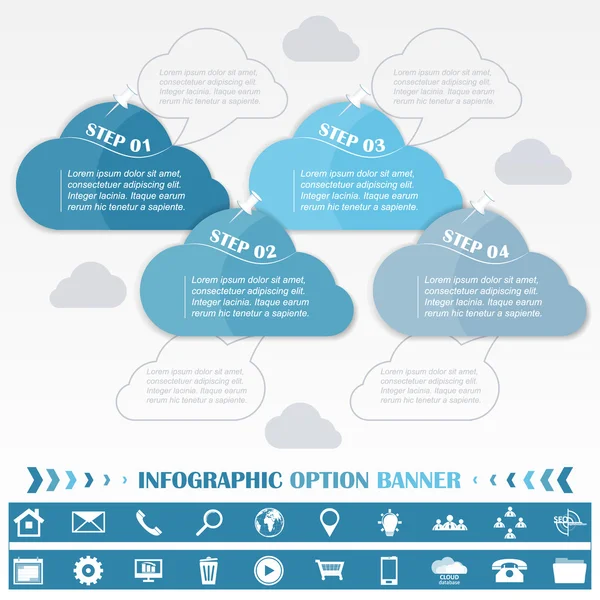 Plantilla vectorial infográfica con nube azul y varios iconos — Archivo Imágenes Vectoriales