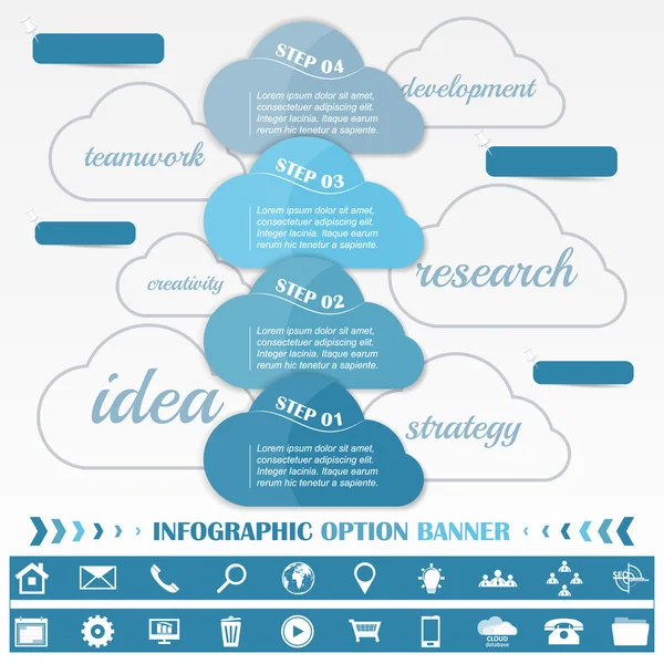 Timeline infographic design template with blue cloud tags — Stock Vector