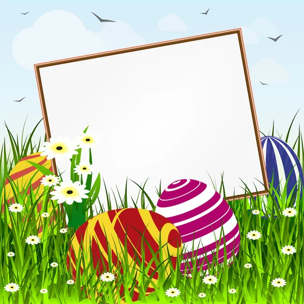 Scheda di Pasqua illustrazione floreale con banner vuoto e uova — Vettoriale Stock