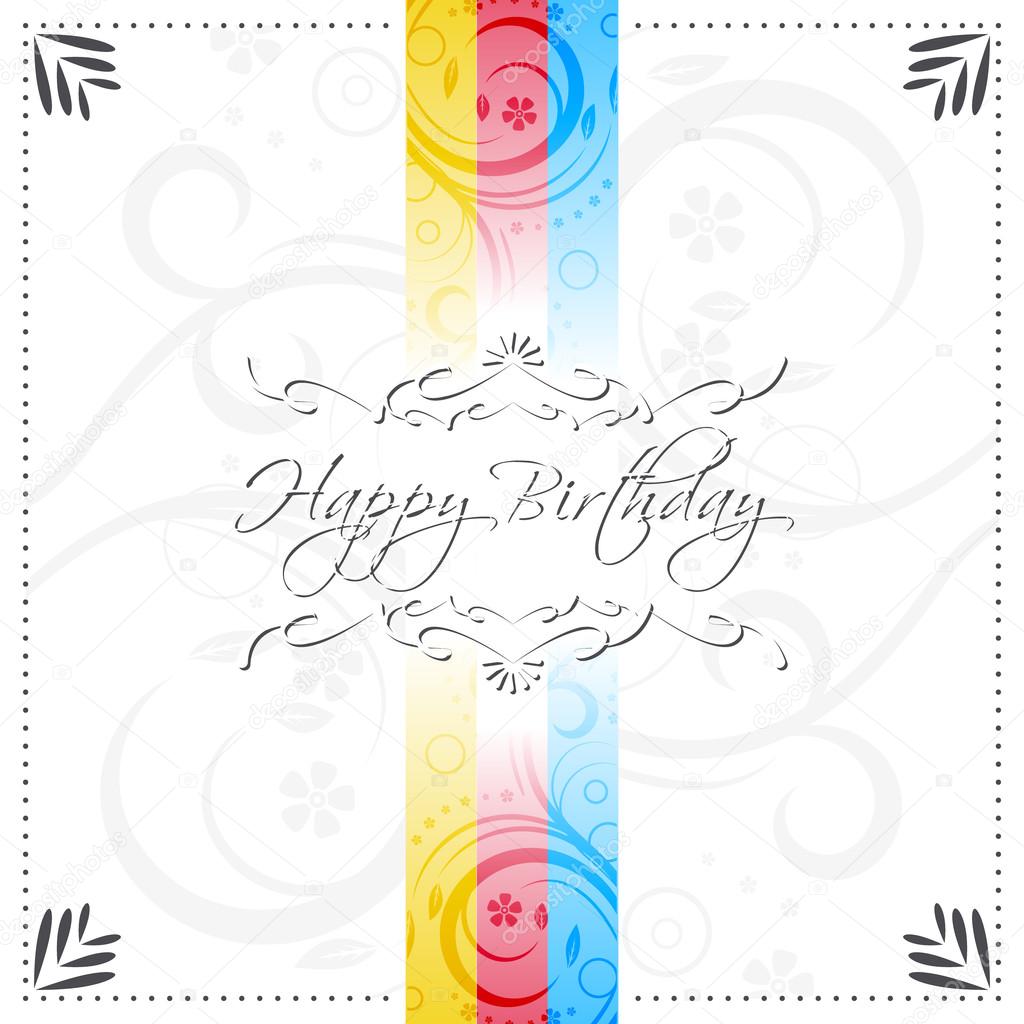 Happy birthday vector illustration with floral pattern and ornate lines