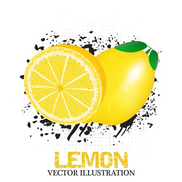 Illustrazione vettoriale di frutta al limone con effetto grunge e mezzitoni — Vettoriale Stock