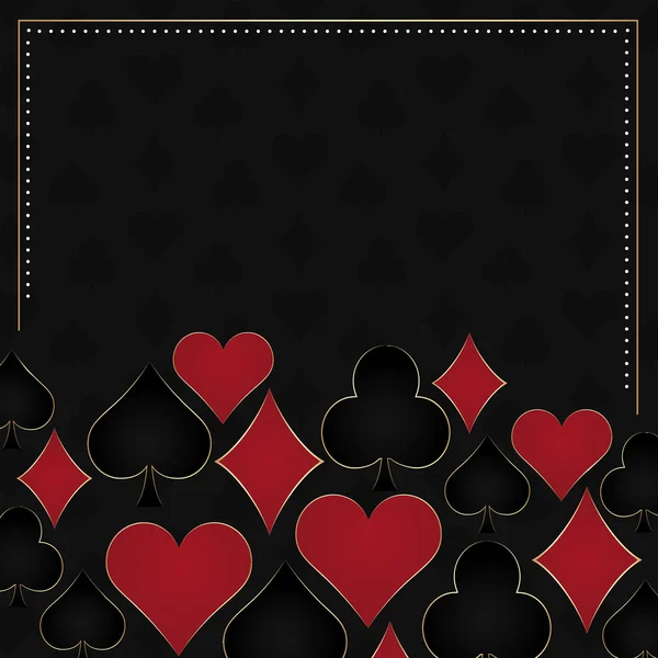 Poker sfondo vettoriale scuro, simboli di carte e cornice d'oro — Vettoriale Stock