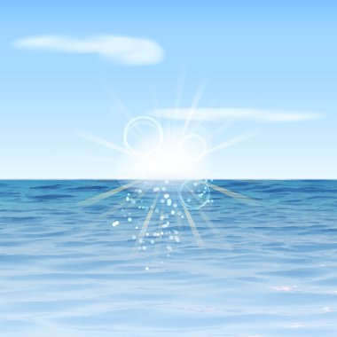 Yaz arka plan. Güneş ışığı, bulutlar ve gökyüzü Deniz Manzaralı