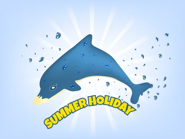 Векторная иллюстрация летнего отдыха с голубым дельфином — стоковый вектор