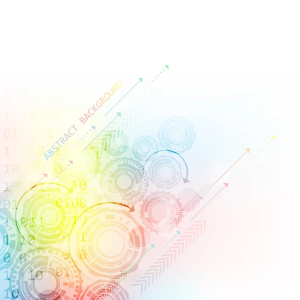 Fond coloré abstrait avec roues dentées et flèches, illustration vectorielle — Image vectorielle