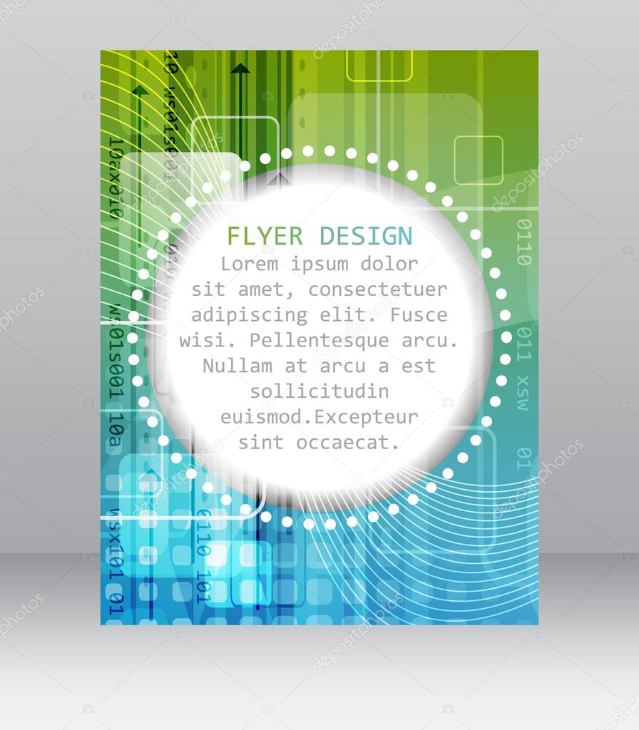 Business flyer template with abstract technological pattern, square and arrows