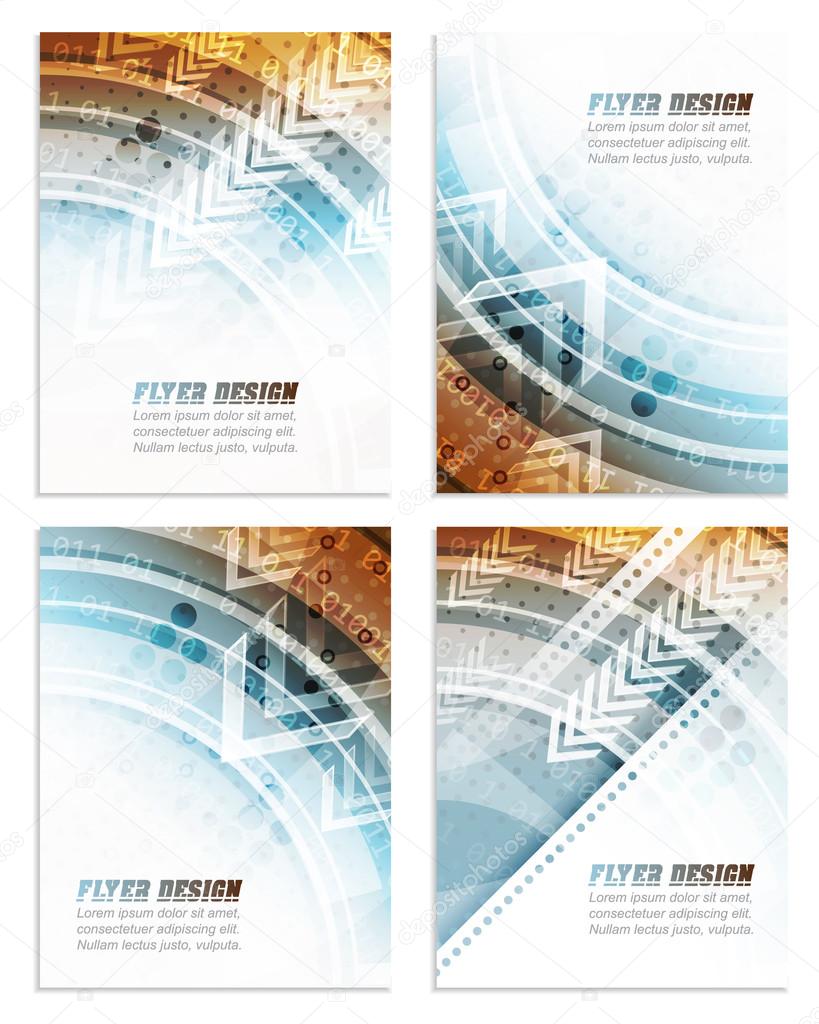 Set of abstract business flyer template with technological pattern, corporate banner or cover design