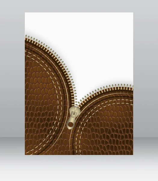 Flyer blanc avec une texture en cuir et fermeture éclair pour votre design créatif, fond vectoriel — Image vectorielle