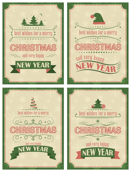 Set de tarjetas de Navidad y Feliz Año Nuevo con elementos adornados en estilo retro — Archivo Imágenes Vectoriales