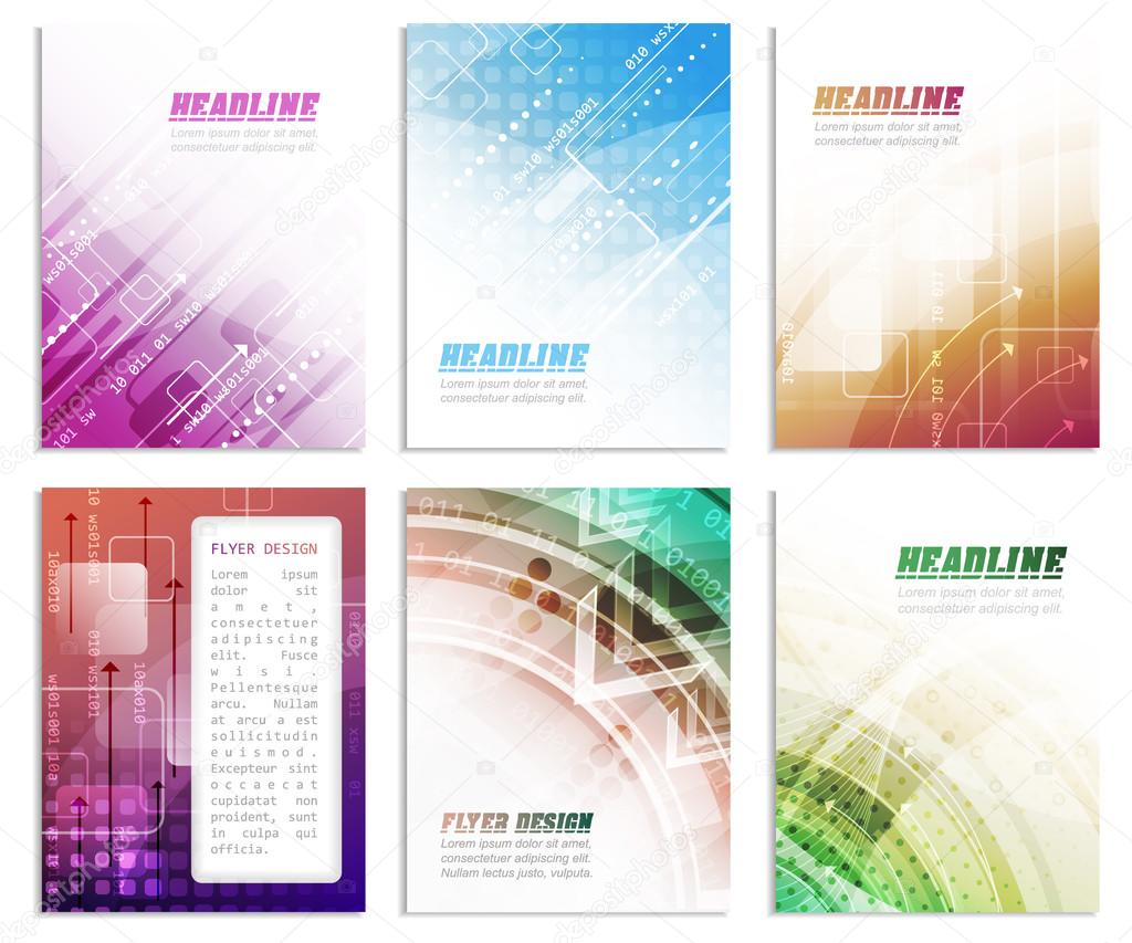 Set of business flyer template, brochure or corporate banner with abstract technology pattern