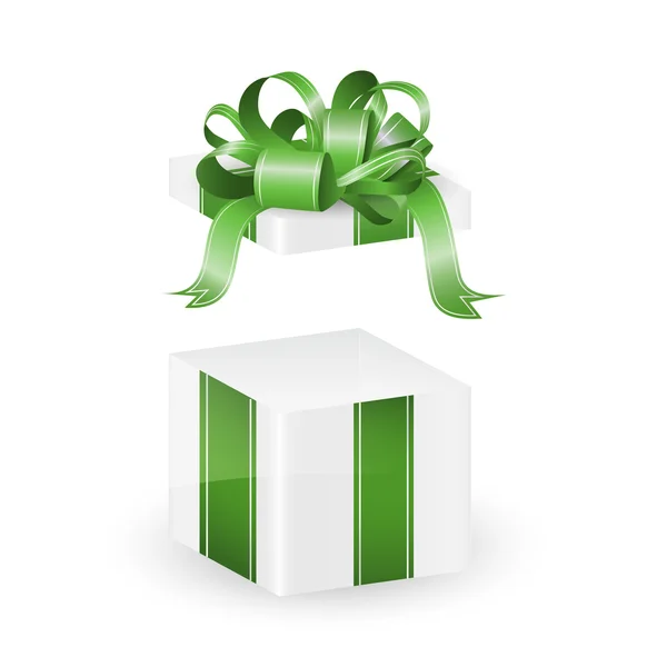 Caja de regalo de vector blanco con cinta verde aislada — Vector de stock